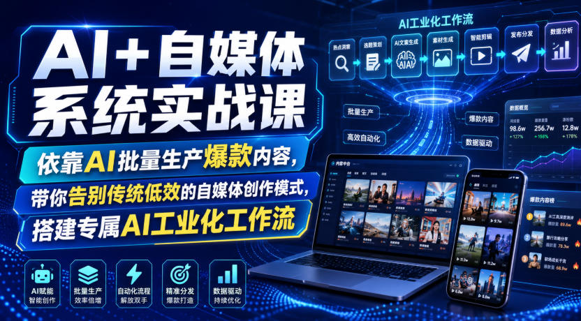 AI+自媒体系统实战课，依靠AI批量生产爆款内容，带你告别传统低效的自媒体创作模式，搭建专属AI工业化工作流-惠声资源站