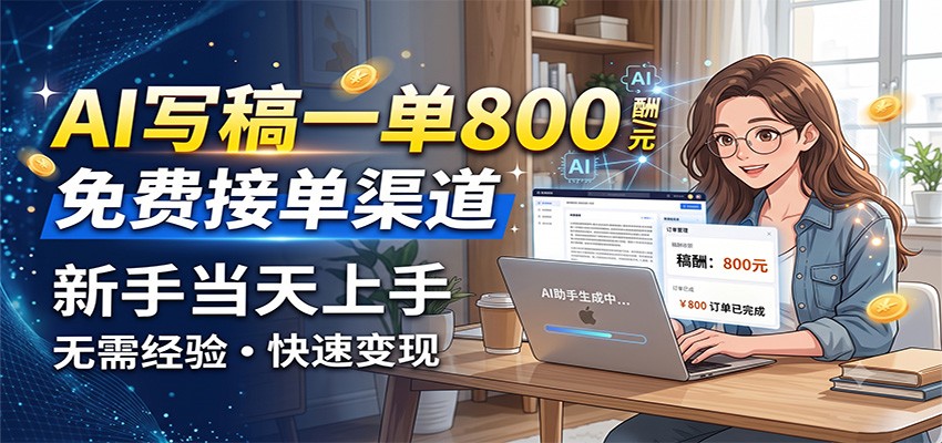 AI写稿一单800，免费接单渠道，一单一结几十到上千，新手当天上手-惠声资源站