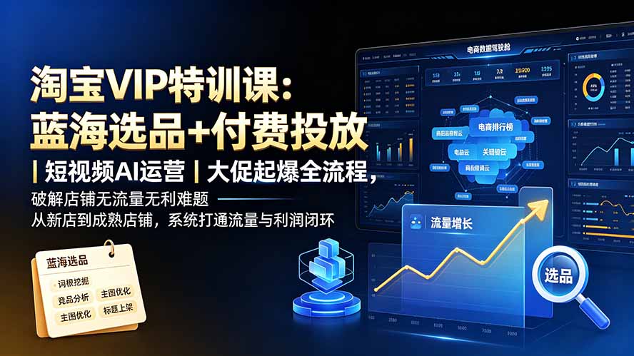 淘宝VIP特训课-更新：蓝海选品+付费投放｜短视频AI运营｜大促起爆全流程，破解店铺无流量无利润难题-惠声资源站