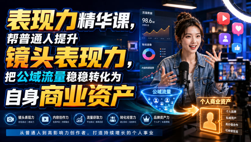 表现力精华课，帮普通人提升镜头表现力，把公域流量稳稳转化为自身商业资产-惠声资源站