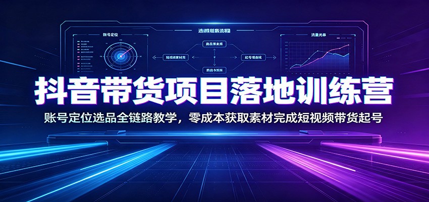 抖音带货项目落地训练营：账号定位选品全链路教学，零成本获取素材完成短视频带货起号-惠声资源站