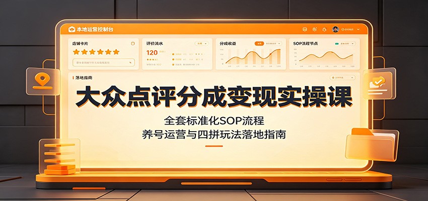 大众点评分成变现实操课：全套标准化SOP流程，养号运营与四拼玩法落地指南-惠声资源站
