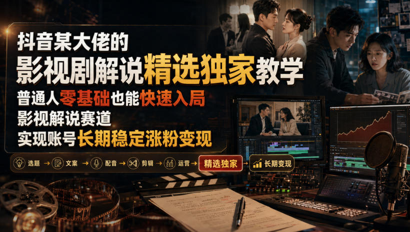 抖音某大佬的影视剧解说精选独家教学，普通人零基础也能快速入局影视解说赛道，实现账号长期稳定变现-惠声资源站