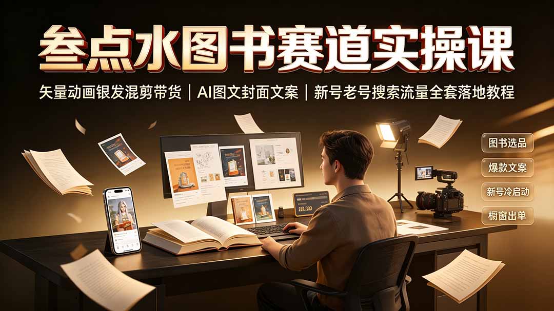 叁点水图书赛道实操课｜矢量动画银发混剪带货，AI图文封面文案，新号老号搜索流量全套落地教程-惠声资源站