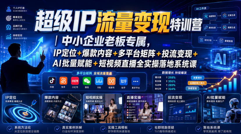 超级IP流量变现特训营｜中小企业老板专属，IP定位+爆款内容+多平台矩阵+投流变现+AI批量赋能+短视频直播全实操落地系统课-惠声资源站