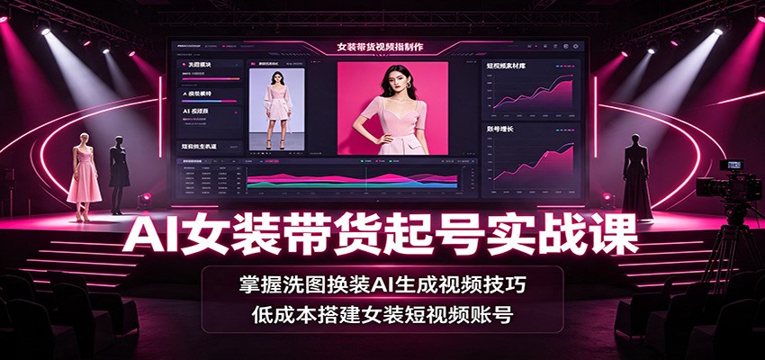 AI女装带货起号实战课：掌握洗图换装AI生成视频技巧，低成本搭建女装短视频账号-惠声资源站