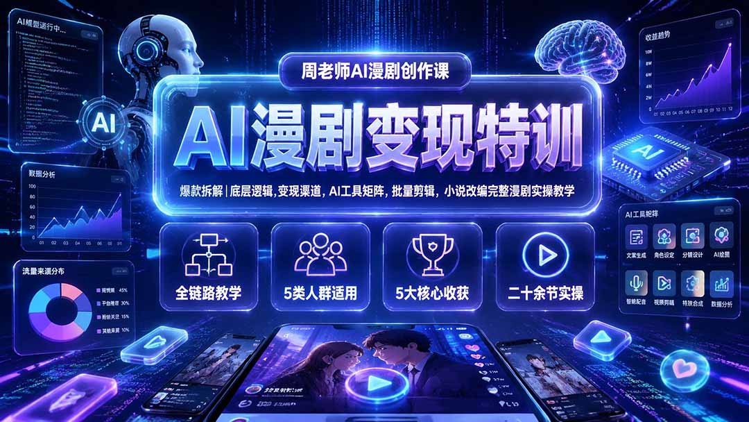 AI漫剧变现特训★爆款拆解｜底层逻辑，变现渠道，AI工具矩阵，批量剪辑，小说改编完整漫剧实操教学-惠声资源站