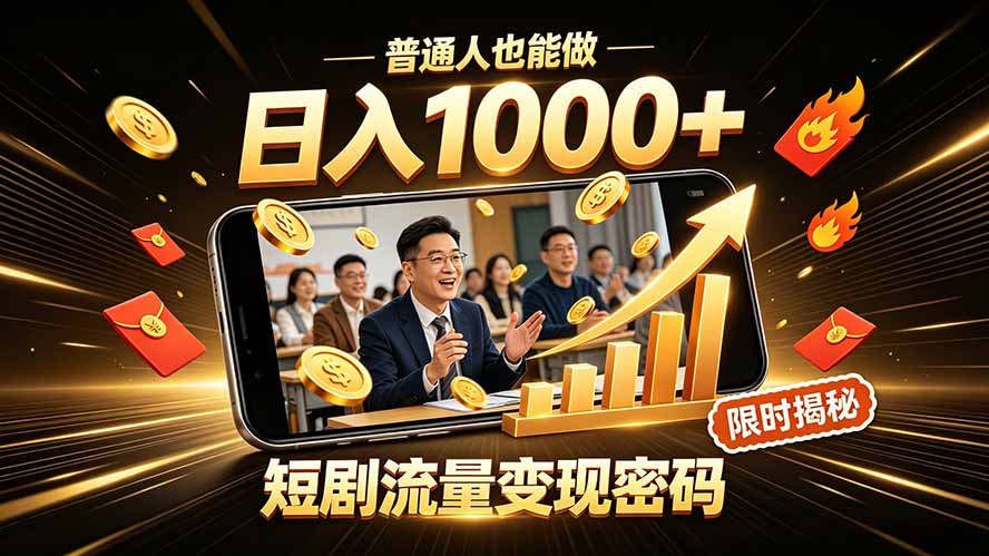 一部手机做短剧分发，不用真人出镜、不用拍摄剧本，快手流量变现日赚千元-惠声资源站
