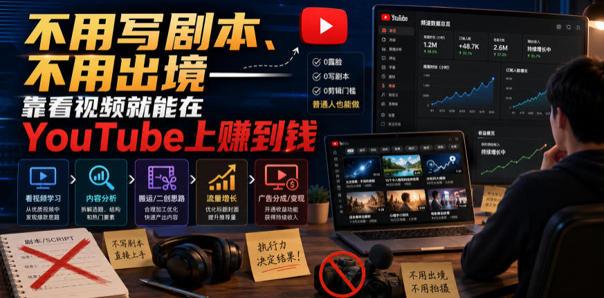 不用写剧本、不用出境——靠看视频就能在YouTube上賺到钱【原创双语字幕】-惠声资源站