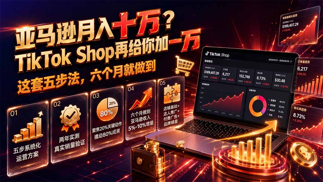 亚马逊月入十万？TikTok Shop再给你加一万——这套五步法，六个月就做到【原创双语字幕】-惠声资源站