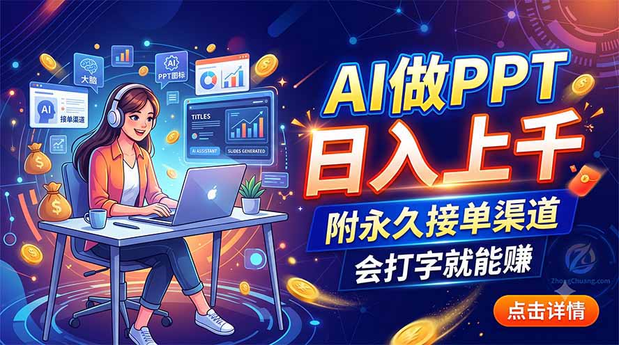 AI做PPT日入上千，附永久接单渠道，会打字就能赚-惠声资源站