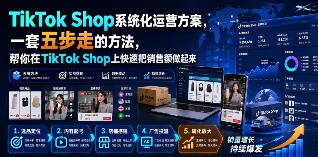 TikTok Shop系统化运营方案，一套五步走的方法，帮你在TikTok Shop上快速把销售额做起来【原创双语字幕】-惠声资源站
