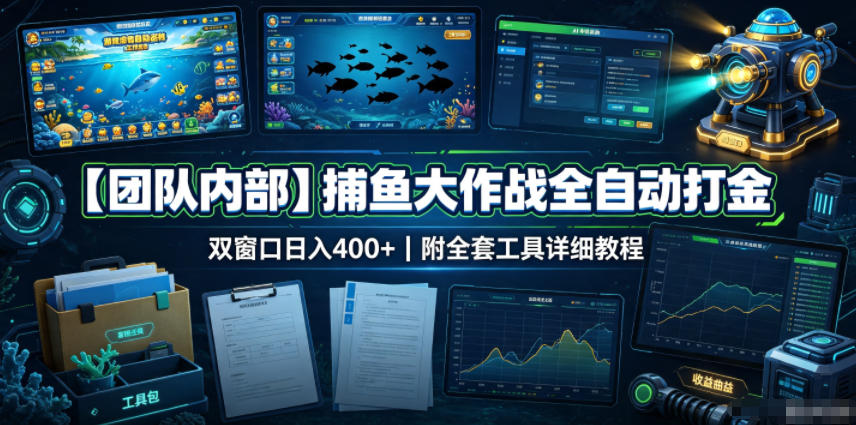 【团队内部】捕鱼大作战全自动打金，双窗口日入400+，附全套工具详细教程【揭秘】-惠声资源站