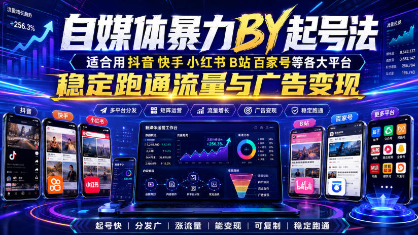 自媒体暴力搬运起号法，适合用抖音快手小红书B站百家号等各大平台，稳定跑通流量与广告变现-惠声资源站
