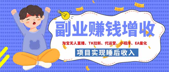 2026年多个真实落地副业项目，手把手带你搭建被动收入管道(淘宝无人直播、海外TK拉新...-惠声资源站
