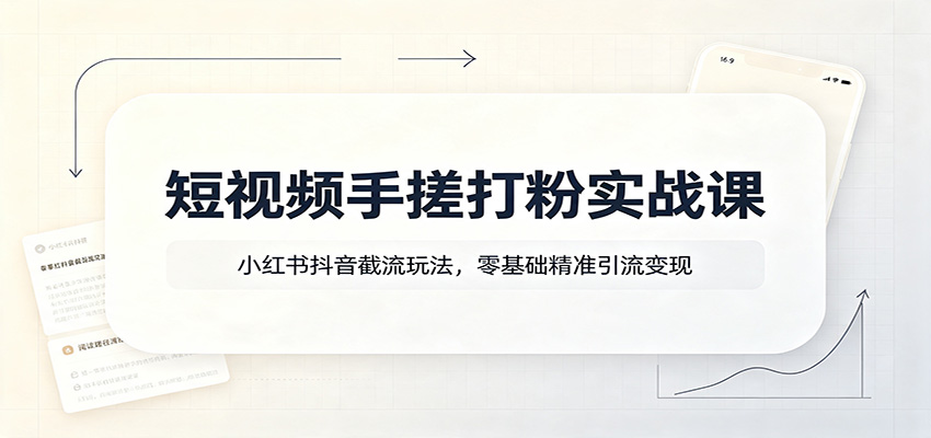 短视频手搓打粉实战课：小红书抖音截流玩法，零基础精准引流变现-惠声资源站