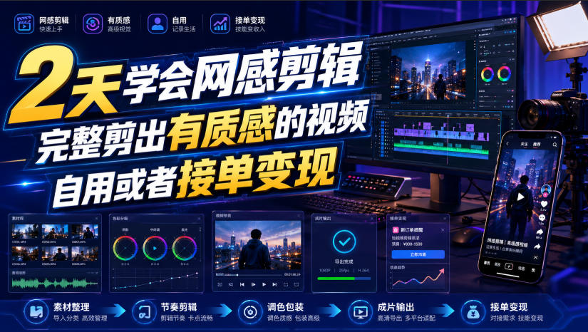 2天学会网感剪辑，完整剪出有质感的视频，自用或者接单变现-惠声资源站