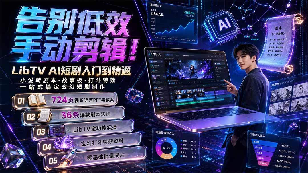 告别低效手动剪辑！LibTV AI短剧入门到精通，小说转剧本方法，故事板打斗特效一站式搞定玄幻短剧制作-惠声资源站