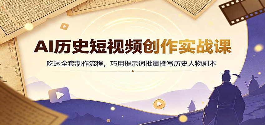 AI历史短视频创作实战课：吃透全套制作流程，巧用提示词批量撰写历史人物剧本-惠声资源站
