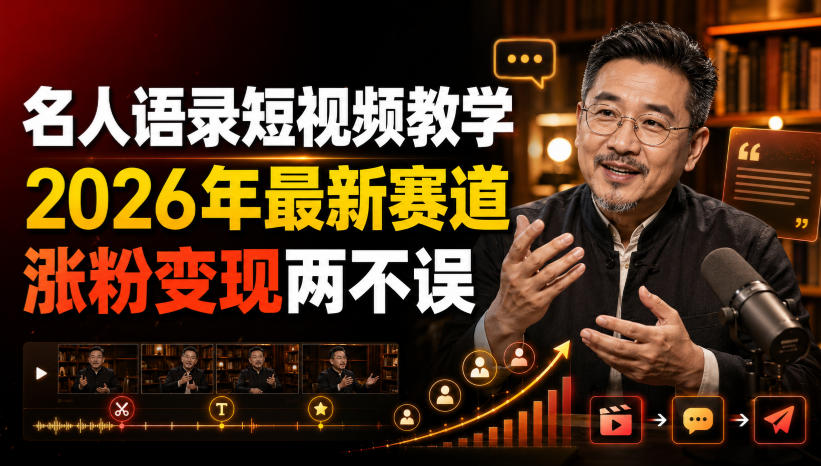 名人语录短视频教学，2026年最新赛道，涨粉变现两不误-惠声资源站