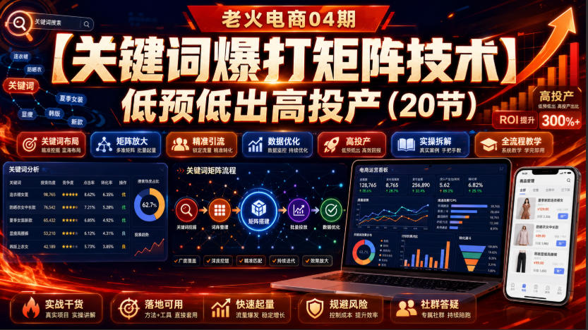 老火电商04期：【关键词爆打矩阵技术】低预低出高投产(20节)-惠声资源站