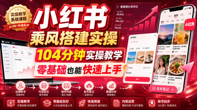 小红书乘风搭建实操，104分钟实操教学，零基础也能快速上手-惠声资源站