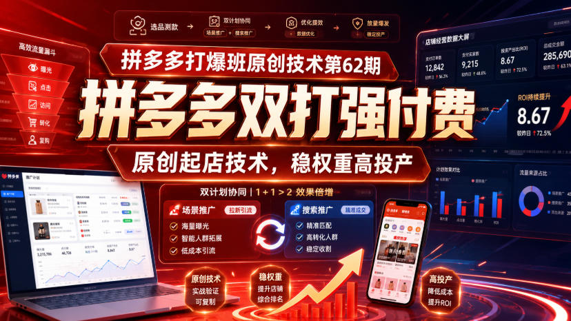 拼多多打爆班原创技术第62期，拼多多双打强付费，原创起店技术，稳权重高投产-惠声资源站