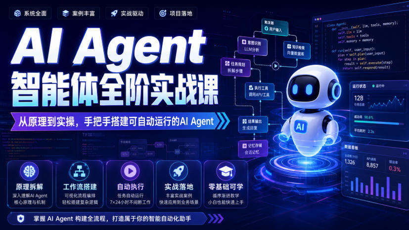 AI Agent智能体全阶实战课，从原理到实操，手把手搭建可自动运行的AI Agent-惠声资源站