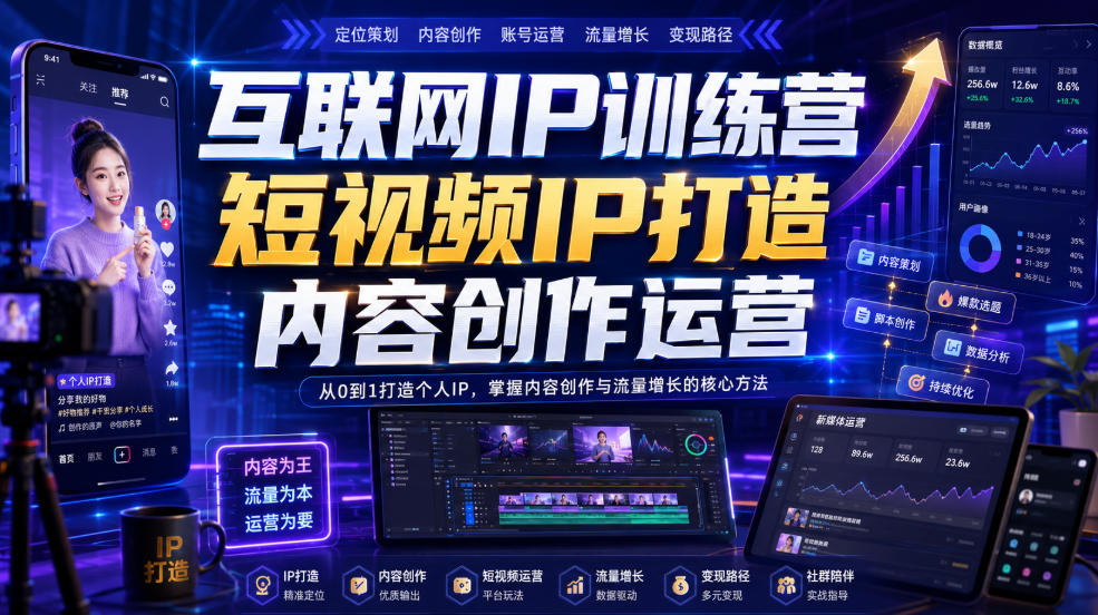 互联网IP训练营，短视频IP打造，内容创作运营-惠声资源站