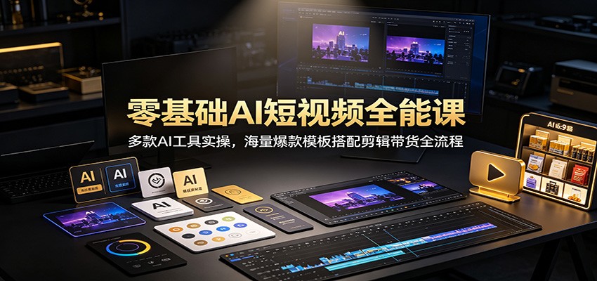 零基础AI短视频全能课：多款AI工具实操，海量爆款模板搭配剪辑带货全流程-惠声资源站