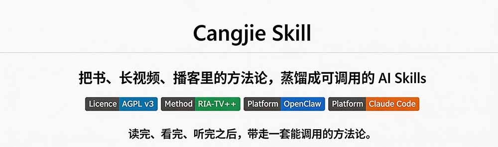 图片[1]-全网走红！GitHub上6.7K Star的开源项目，把任何书、长视频、播客蒸馏成AI工具，值得收藏 cangjie-skill-惠声资源站