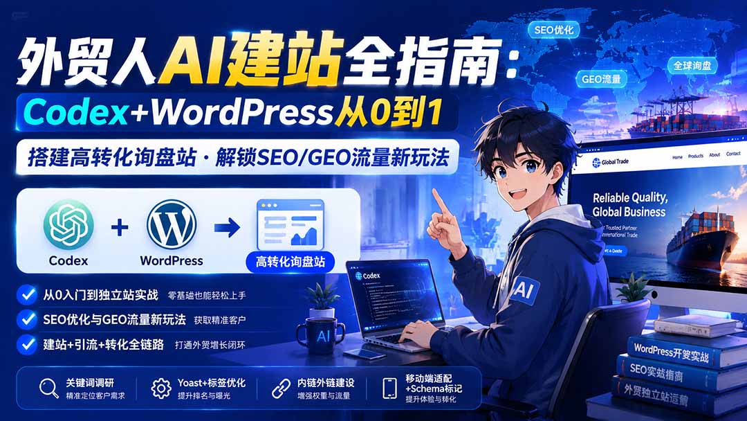 外贸人AI建站全指南：Codex+WordPress从0到1·搭建高转化询盘站·解锁SEO/GEO流量新玩法-更新-惠声资源站