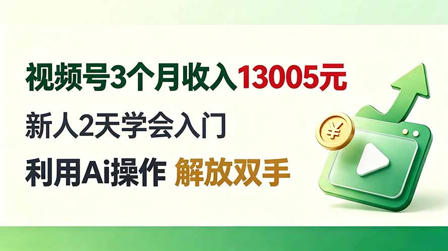 视频号3个月收入13005元， 新人2天学会入门， 利用Ai操作 解放双手！-惠声资源站