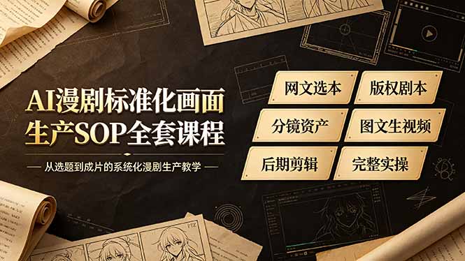 AI漫剧标准化画面生产SOP全套课程-更新，网文选本版权剧本分镜资产全覆盖，图文生视频后期剪辑完整实操教学-惠声资源站