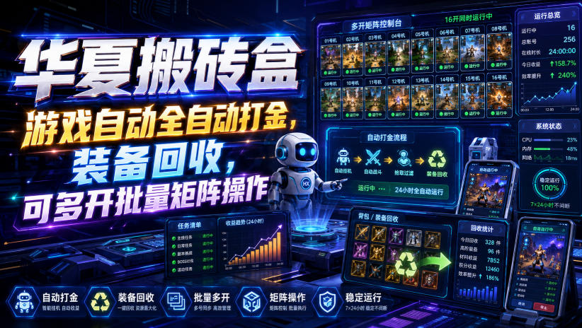 华夏搬砖盒，游戏自动全自动打金，装备回收，可多开批量矩阵操作-惠声资源站