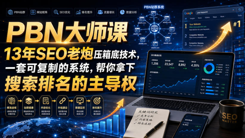 PBN大师课13年SEO老炮压箱底技术，一套可复制的系统，帮你拿下搜索排名的主导权【原创双语字幕】-惠声资源站
