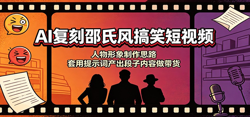AI复刻邵氏风搞笑短视频：人物形象制作思路，套用提示词产出段子内容做带货-惠声资源站