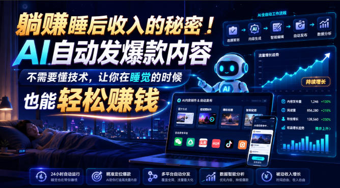 躺賺睡后收入的秘密！AI自动发爆款内容，不需要懂技术，让你在睡觉的时候也能轻松賺钱【原创双语字幕】-惠声资源站