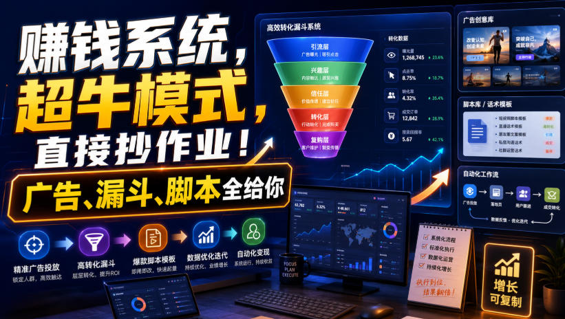 賺钱系统，超牛模式，直接抄作业！广告、漏斗、脚本全给你【原创双语字幕】-惠声资源站