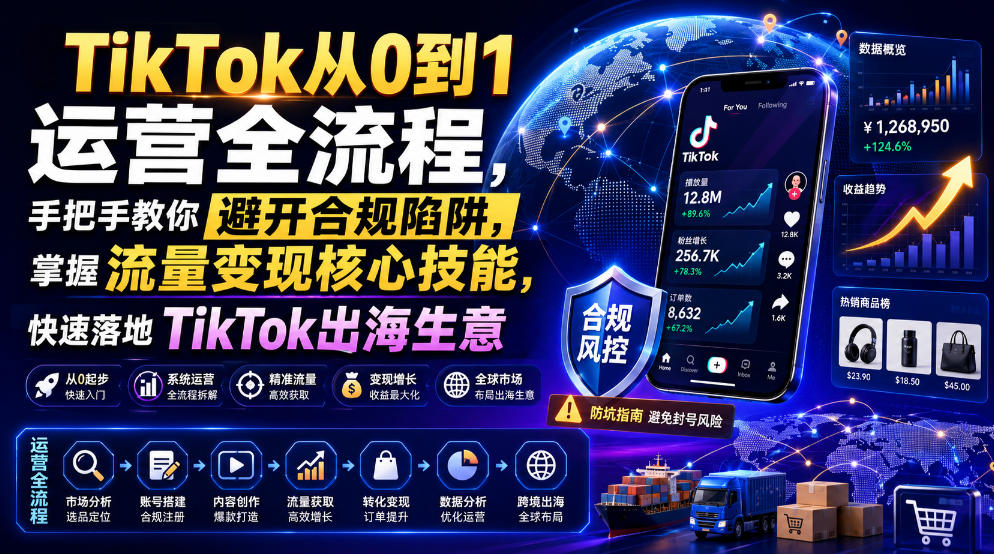 TikTok从0到1运营全流程，手把手教你避开合规陷阱，掌握流量变现核心技能，快速落地TikTok出海生意(更新8月)-惠声资源站