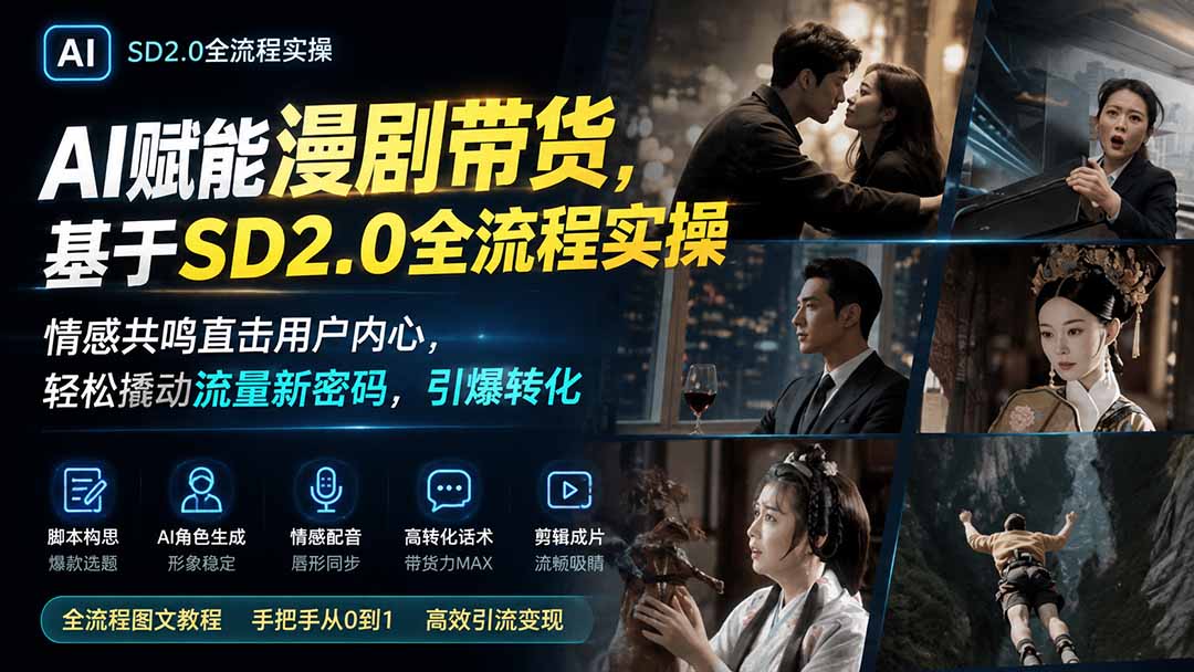 AI赋能漫剧带货，基于SD2.0全流程实操；情感共鸣直击用户内心，轻松撬动流量新密码，引爆转化-惠声资源站