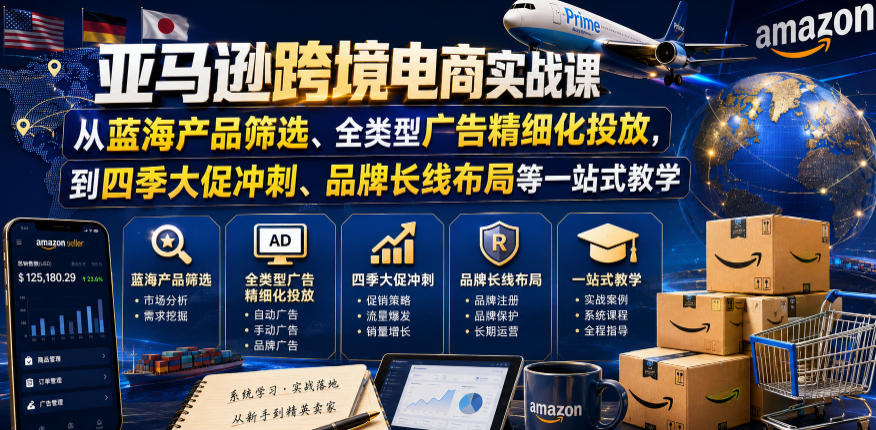 亚马逊跨境电商实战课，从蓝海产品筛选、全类型广告精细化投放，到四季大促冲刺、品牌长线布局等一站式教学(更新8月)-惠声资源站