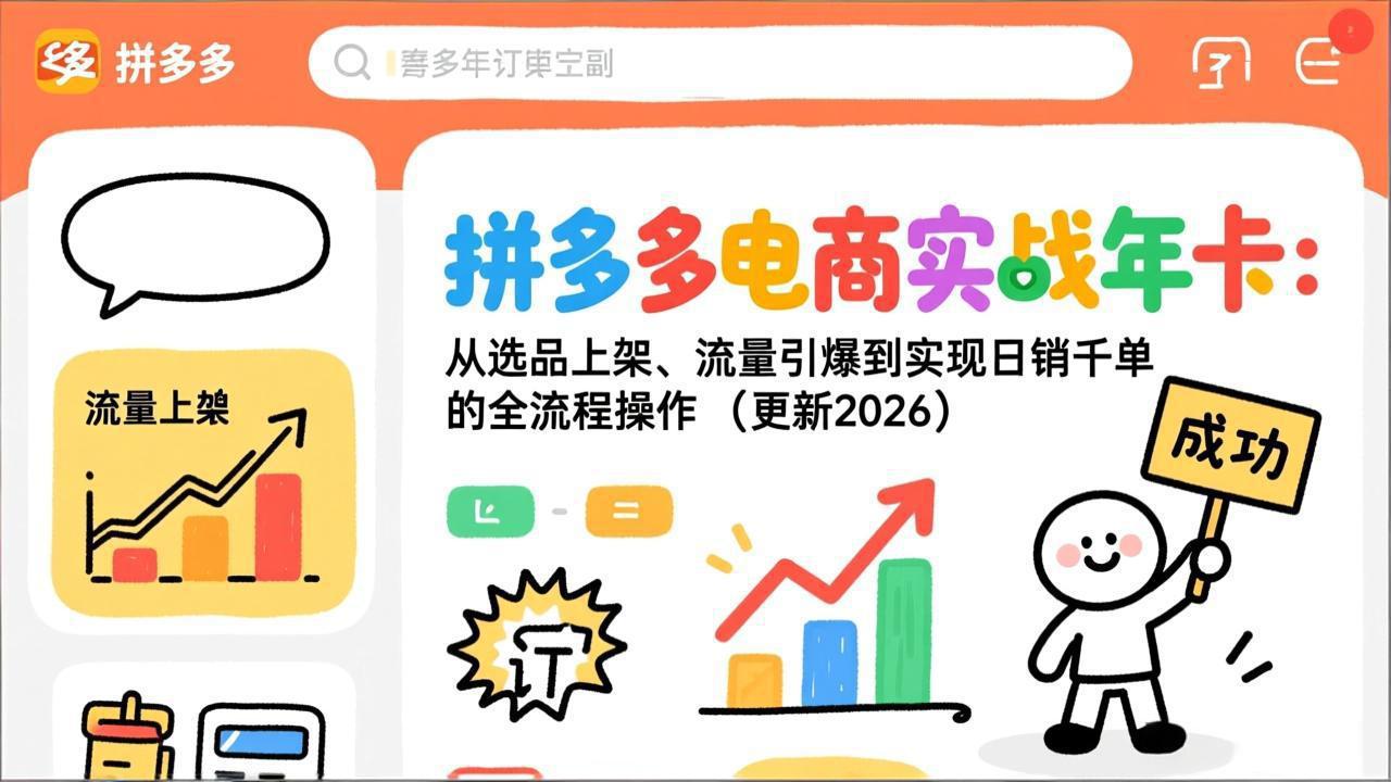 拼多多电商实战年卡：从选品上架、流量引爆到实现日销千单的全流程操作(更新2026年8月-惠声资源站