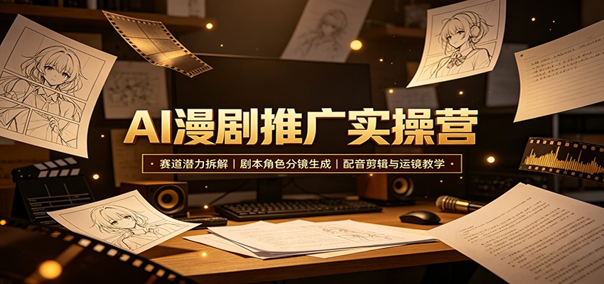 AI漫剧推广实操营：赛道潜力拆解，剧本角色分镜生成，配音剪辑与运镜教学-惠声资源站