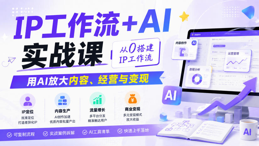 IP工作流+AI实战课，从0搭建IP工作流，用AI放大内容、经营与变现-惠声资源站