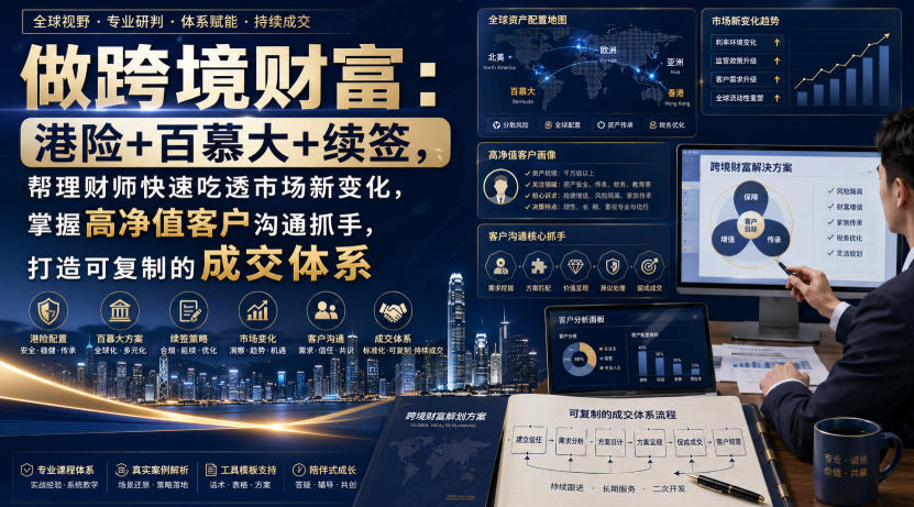 做跨境财富：港险+百慕大+续签，帮理财师快速吃透市场新变化，掌握高净值客户沟通抓手，打造可复制的成交体系-惠声资源站