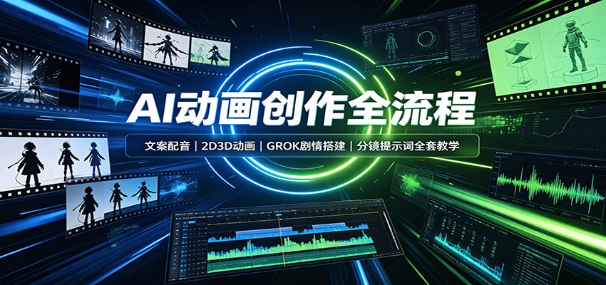 AI动画创作全流程：文案配音，2D3D动画，GROK剧情搭建，分镜提示词全套教学-惠声资源站