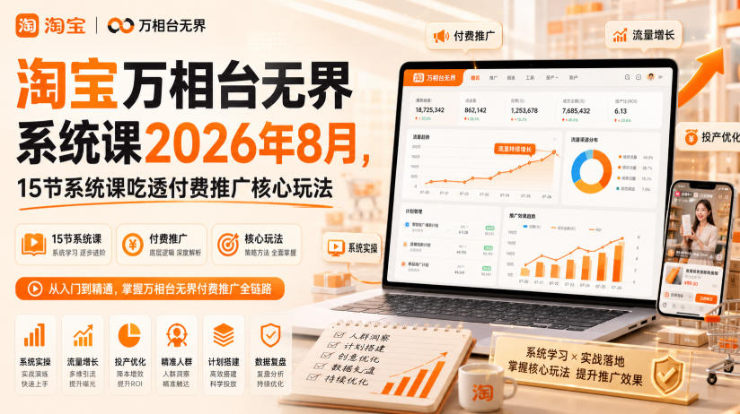 淘宝万相台无界系统课2026年8月，15节系统课吃透付费推广核心玩法-惠声资源站