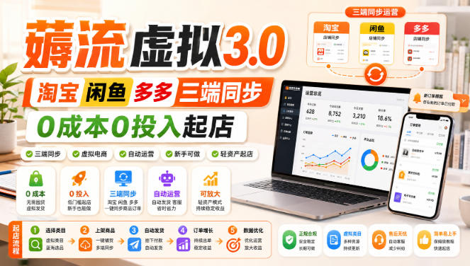 绅白不白·薅流虚拟3.0丨淘宝闲鱼多多三端同步丨0成本0投入起店-惠声资源站