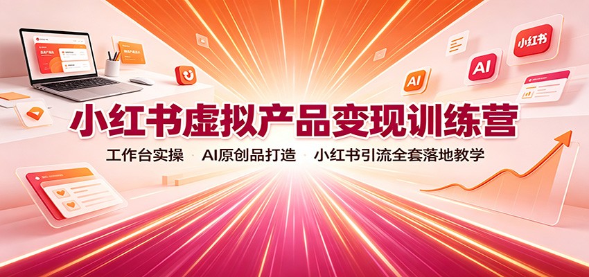 小红书虚拟产品变现训练营：工作台实操，AI原创品打造，小红书引流全套落地教学-惠声资源站